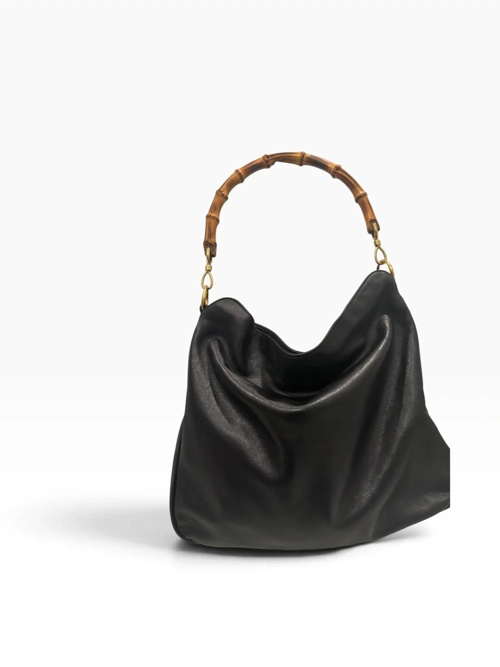 Vintage Gucci BLACK Bamboo Handle Leather Oversized Hobo Bag Bamboo 1947